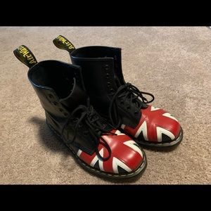 Doc Marten’s Leather Boots. Black with Union Jack. USA Women’s 9. NEW.